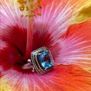 Silver with 14k gold Accent Beatiful Blue Topaz Ring -
